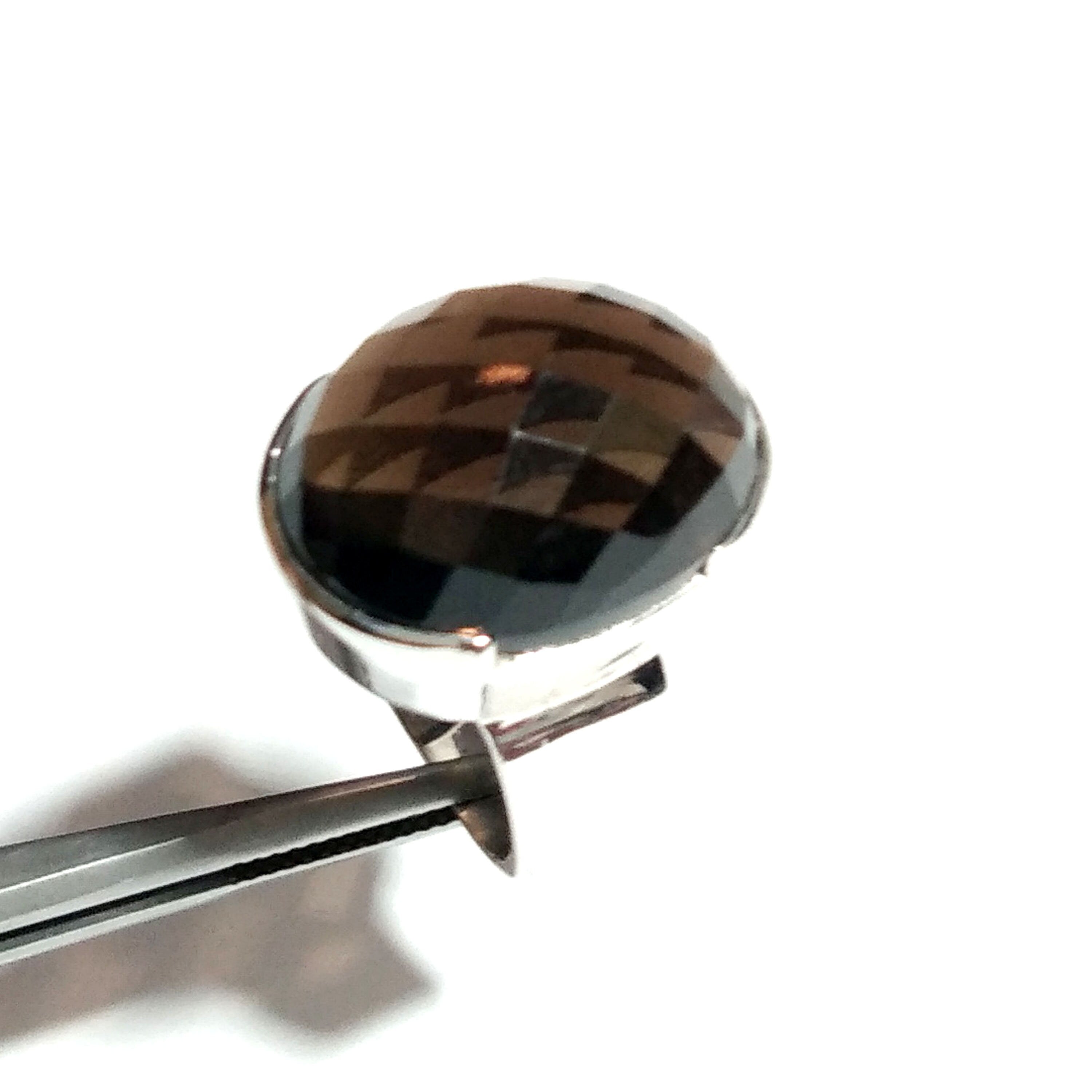 Natural Smoky Quartz Ring, Checker Cut Stone Ring, Solid 925 Starling Silver Ring Jewelry, Oval Shape Stone Size 21x15 mm Birthstone Ring